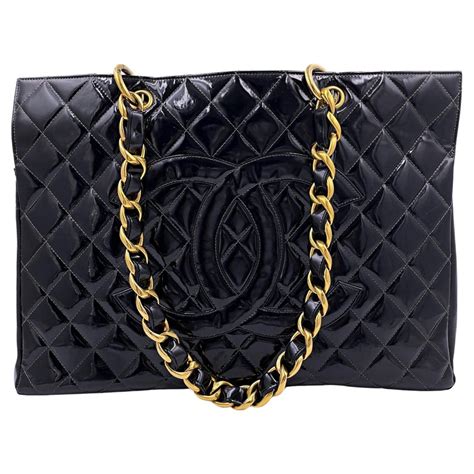 chanel gst grand black tote bag|Rare Chanel Black Vintage Patent Original Grand Shopper GST Tote Bag .